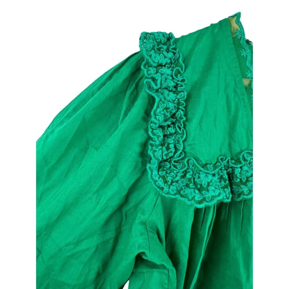 Free People Luna Crop Tee lagen look boho ruffle green jolly rancher sz‎ XS